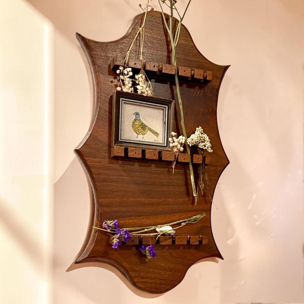 Curated Botanical Apothecary & Pigeon Drawing, Dried Flowers, Repurposed Curio